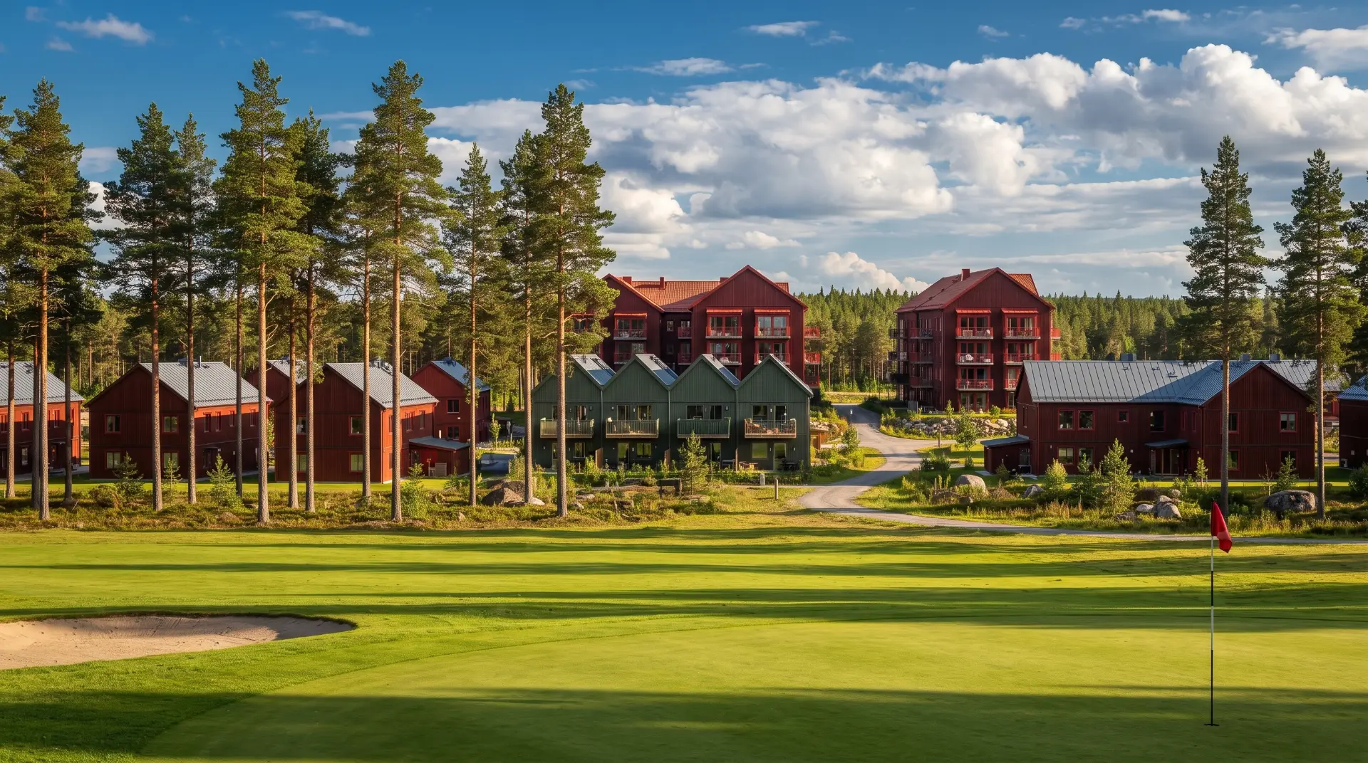 Sandnässkogen — utsikt över golfbana och fjäll